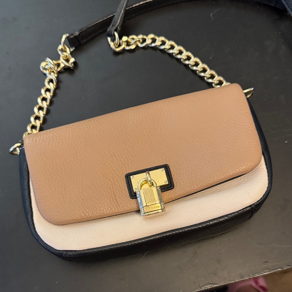 Calvin Klein Leather Tan and Black Chain Purse